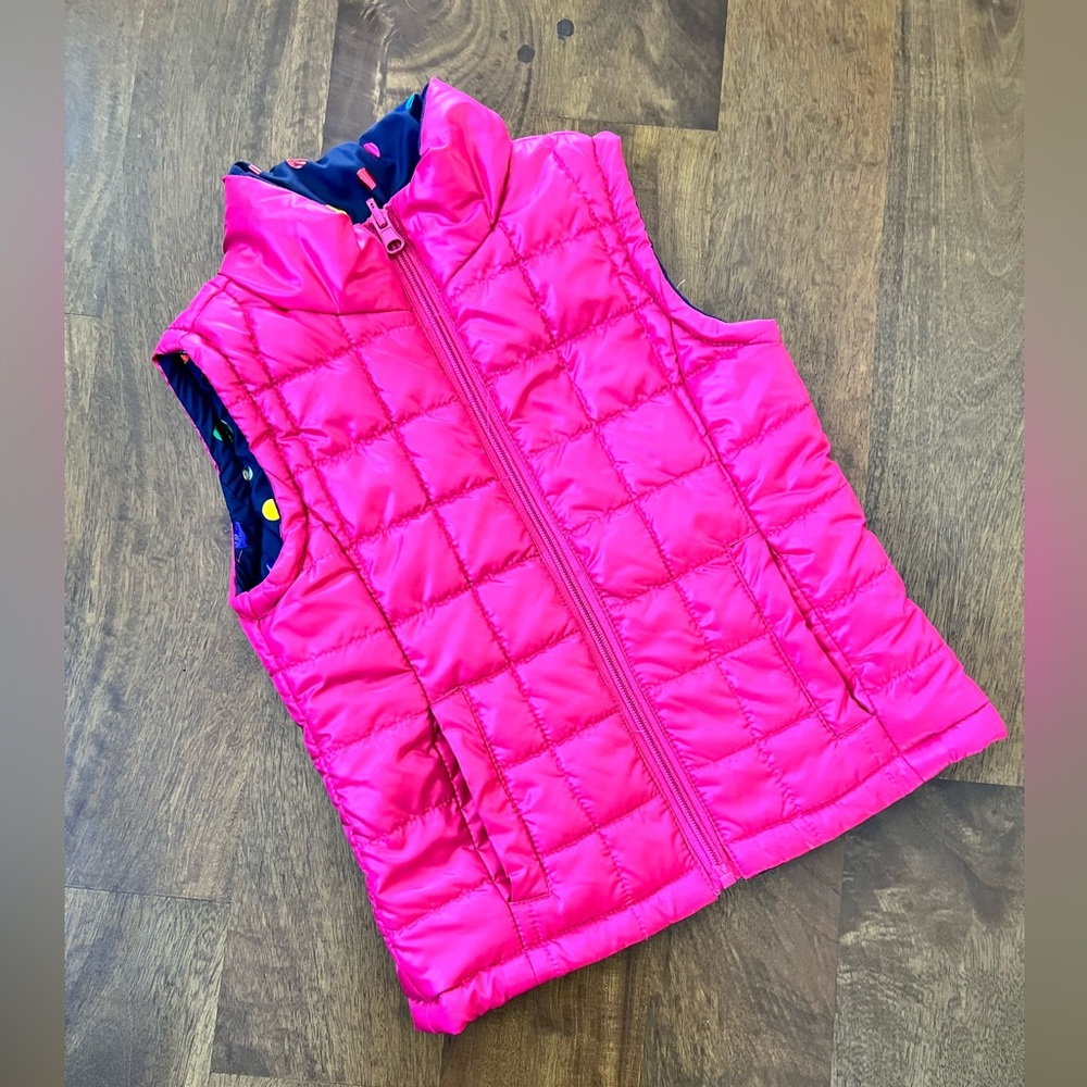 Urban Republic Reversible Pink Puffer and Navy Polka Dot Quilted Vest Size 5/6